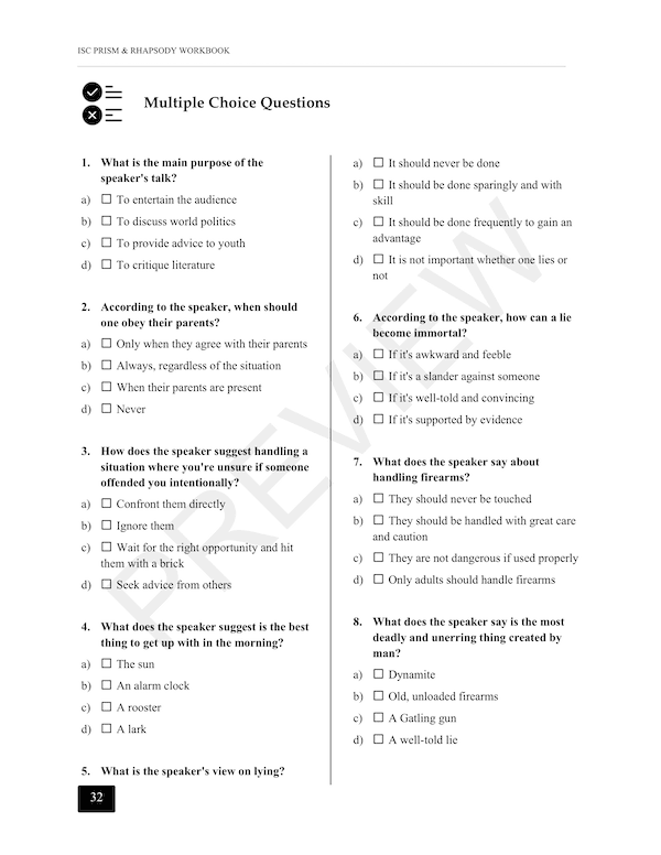 prism rhapsody isc icse class 11 workbook study guide evergreen morning star beeta almond free summary explanation