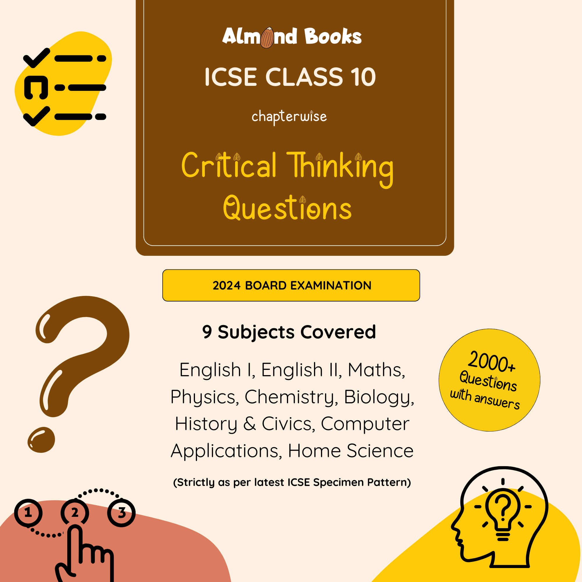 Almond Books ICSE Class 10 Critical Thinking Questions of 9 Subjects (2024 Examination) | Last Minute Revision
