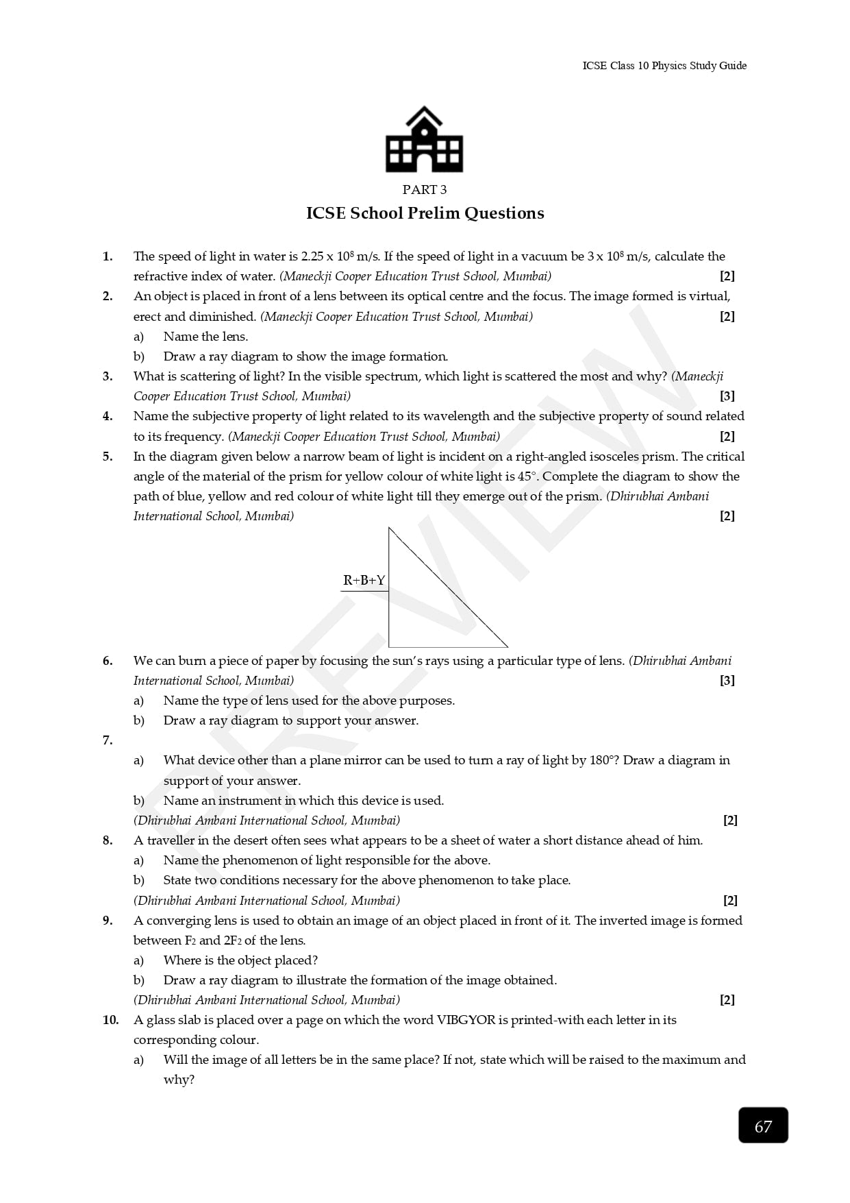 ICSE Physics revision notes for Class 10