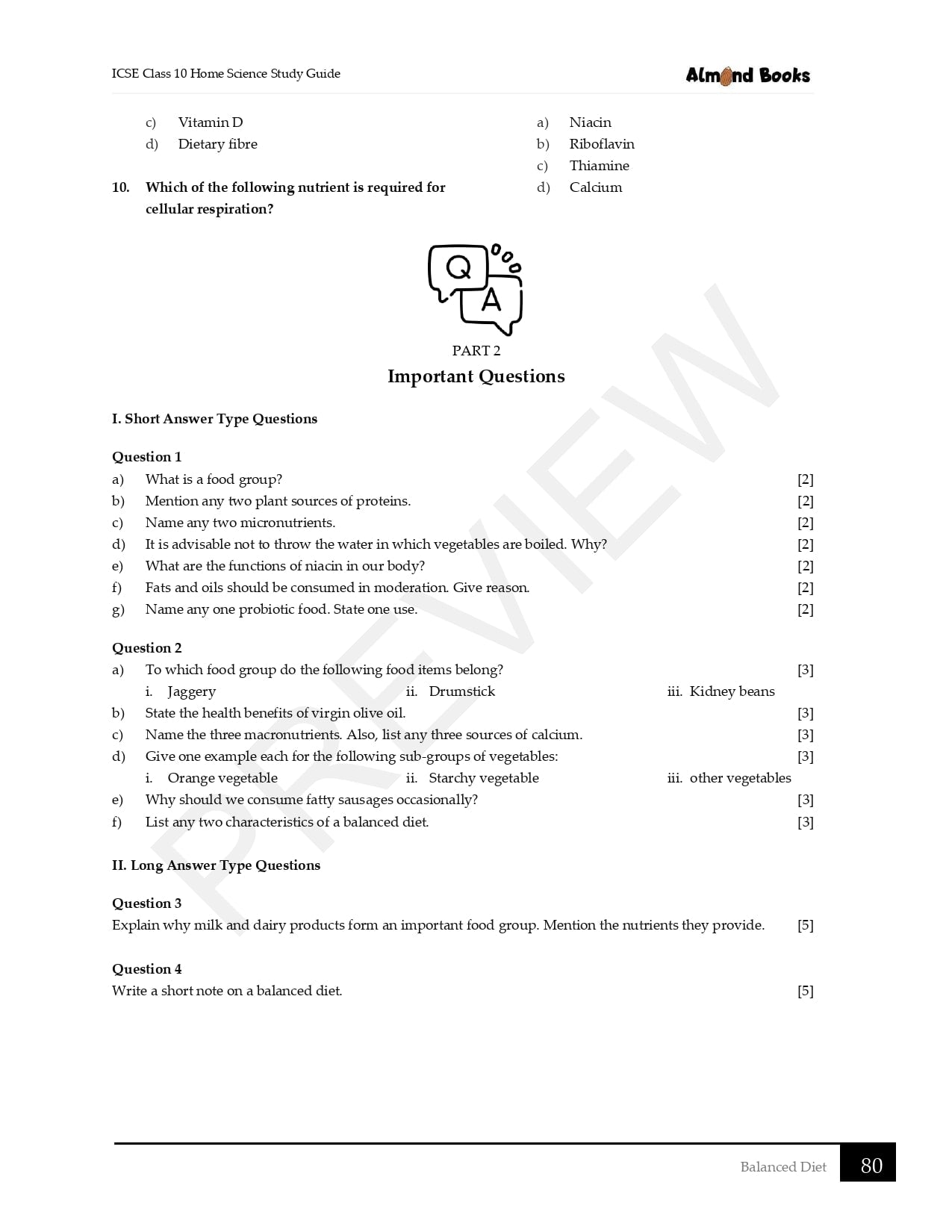 ICSE Home Science Subjective Questions for Class 10