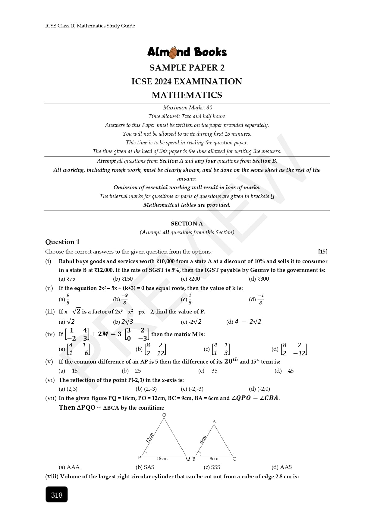 ICSE Maths Workbook by Almond Books as per latest icse syllabus 2023 2024